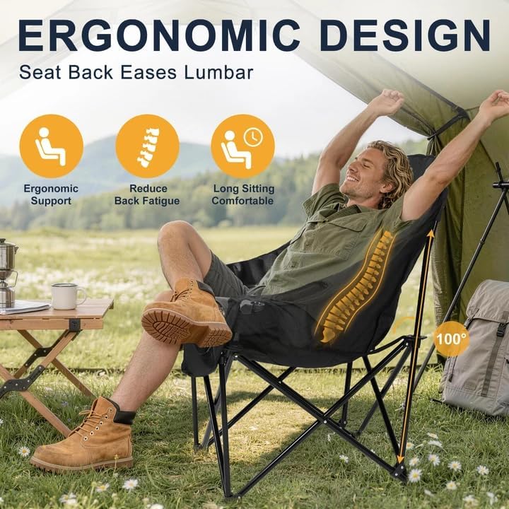 Oversized Camping Chairs for Adult - Heavy Duty Padded Portable Folding Chair XL Collapsible Camp Chair with Cup Holder Side Pocket for Outdoor Lawn Beach Sport Fishing Support 500LBS, Grey