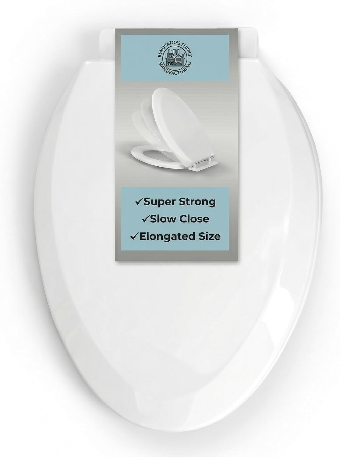Renovators Supply Manufacturing Plastic Soft Close Toilet Seat Elongated Quiet-Close Lid, Contoured Seat, Easy to Install and Clean, Grip-Tight Bumpers with Adjustable Mounting Hardware, Black