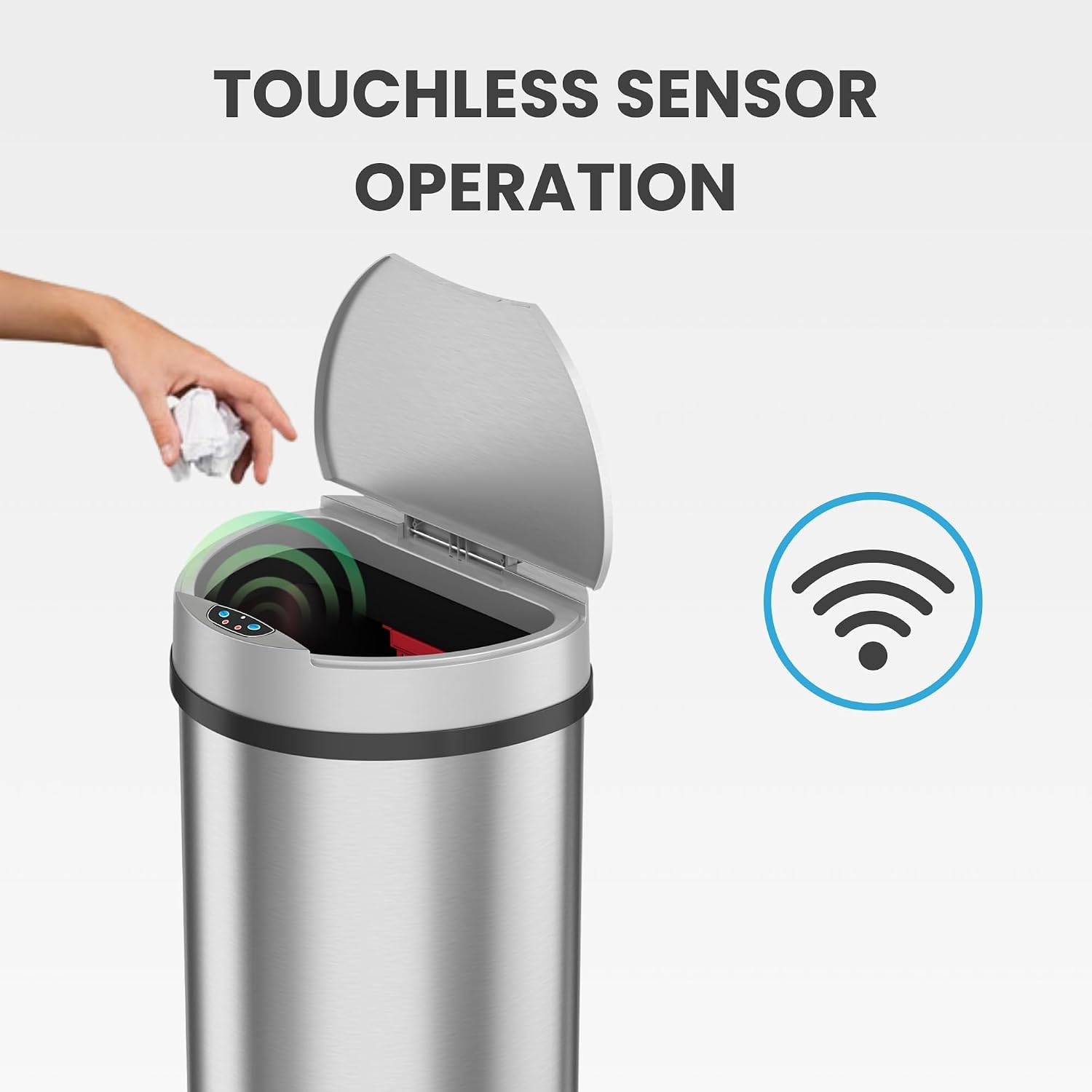 iTouchless 50 Liter / 13 Gallon Kitchen Trash Can with Lid & Deodorizer – Motion Sensor Semi-Round Stainless Steel Garbage Bin for Home, Office, or Garage – Slim, Wide Opening Large Capacity Design