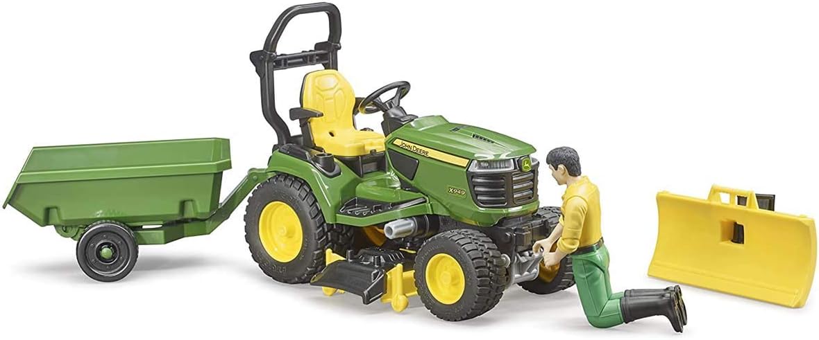 Bruder 09824 bworld John Deere Lawn Tractor w Trailer and Gardener