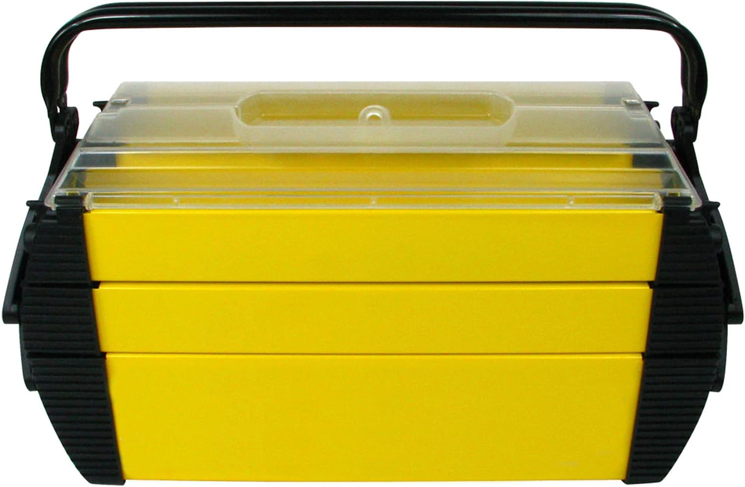 Portable Tool Box on Wheels - Stackable 3-in-1 Chest for Workshops and Craft Rooms - Foldable Comfort Handle and Latches by Stalwart (Black/Yellow)