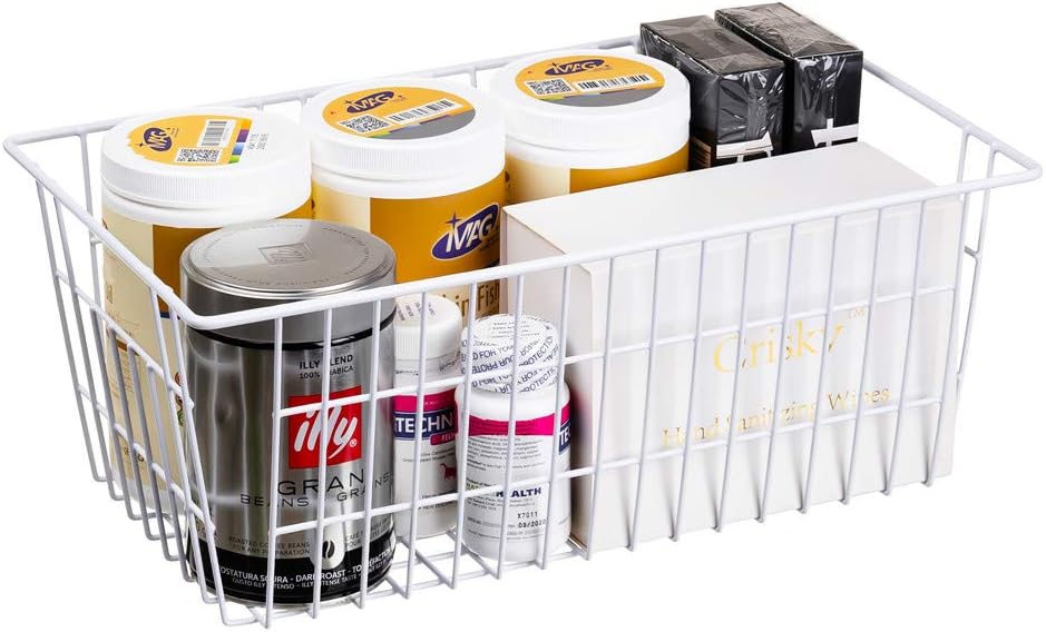 SANNO 15.7" Freezer Baskets Wire Storage Baskets Bin Organizer Food, Kitchen, Basket Organizers Bins for Home, Bathroom, Closet Organization, white
