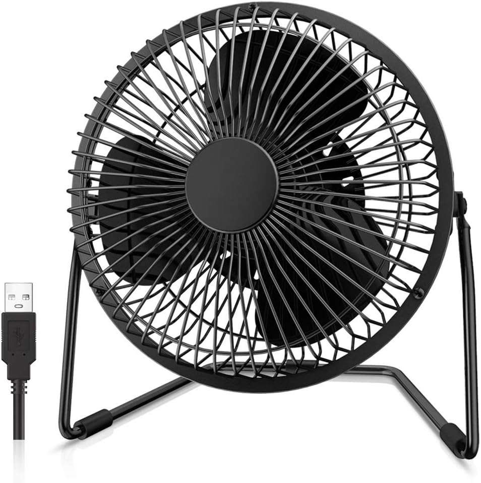 EasyAcc 9 Inch USB Desk Fan Ultra-quiet USB Powered 360° Rotation Desktop Fan with Metal Frame, Portable Personal Cooling Fan with 2 Speed for Home Office (USB POWERED ONLY)
