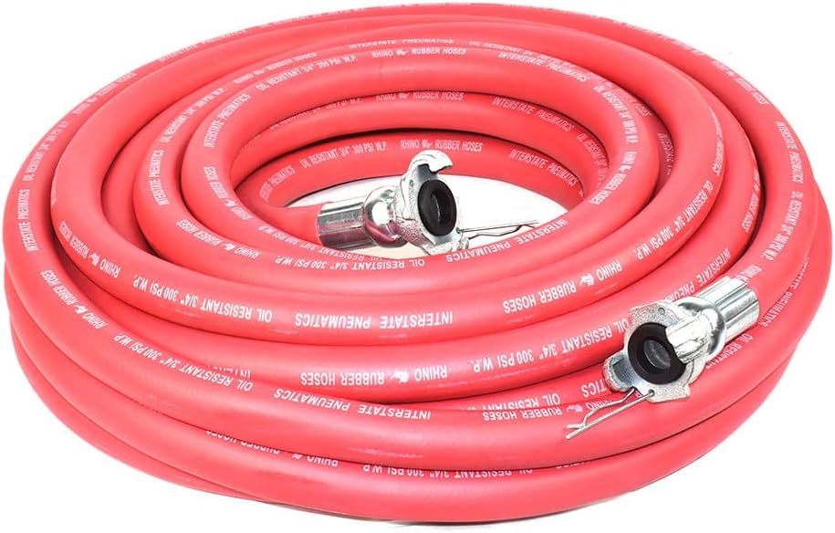 Interstate Pneumatics HJ19-100E Jack Hammer Red Rhino Rubber Air Hose 3/4 Inch x 100 Feet 300 PSI