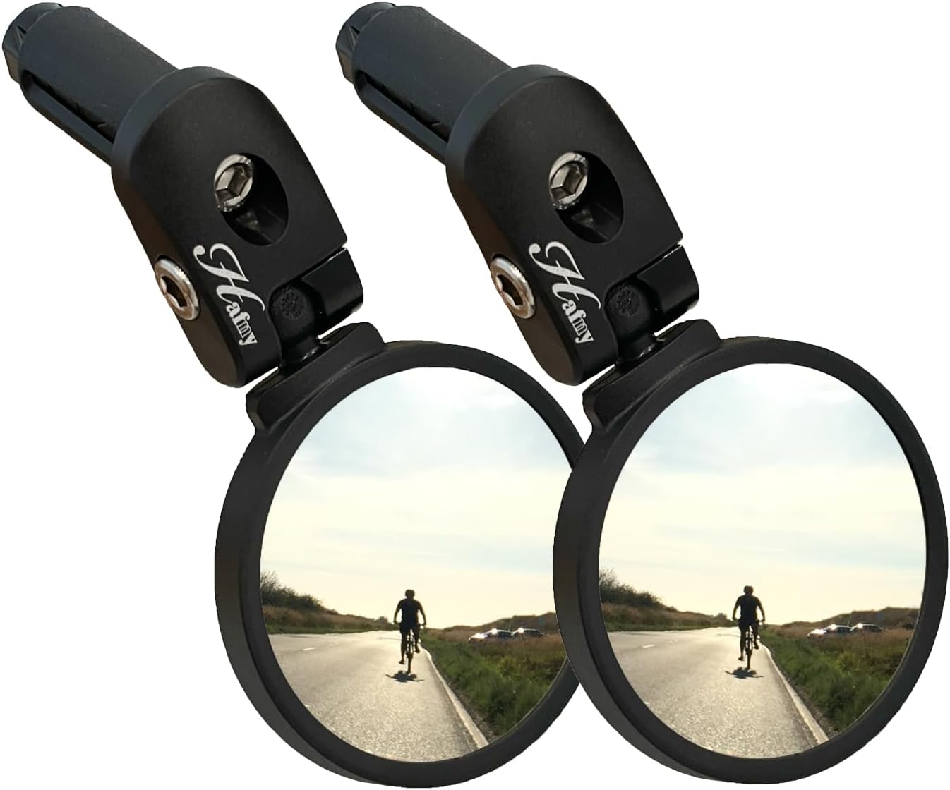 Hafny Bike Mirror, Bike Bar End Mirror, Unbreakable Stainless Steel Lens, Safe Adjustable Rearview Mirror, Cycle, E-bike, HF-MR083/HF-M851-FR03 (Black 62mm Dia)