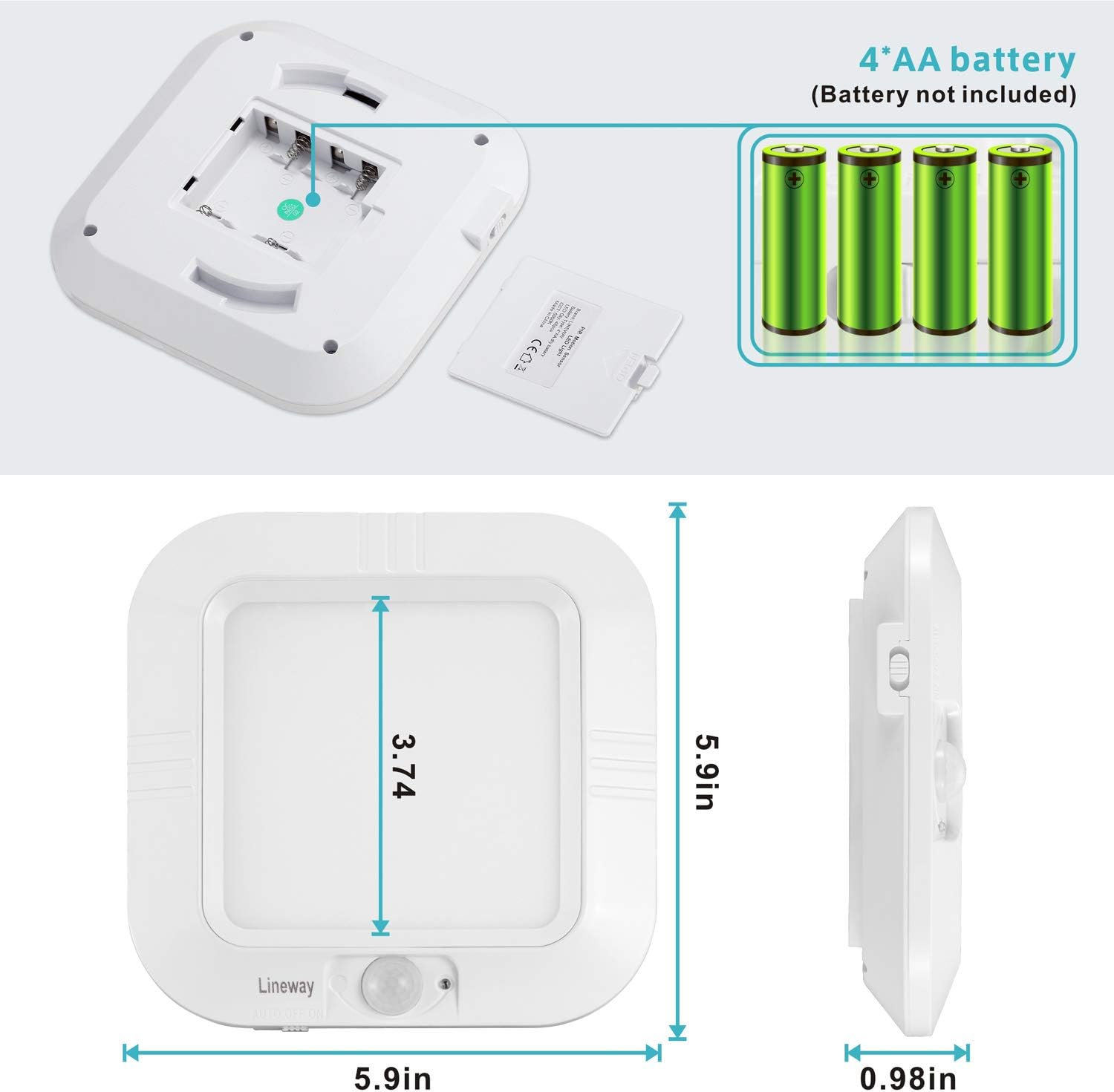 2 Pack Battery Operated Ceiling Light Motion Sensor Shower Light, Wireless Closet Lights 6000K LED Bathroom Shower Lamp