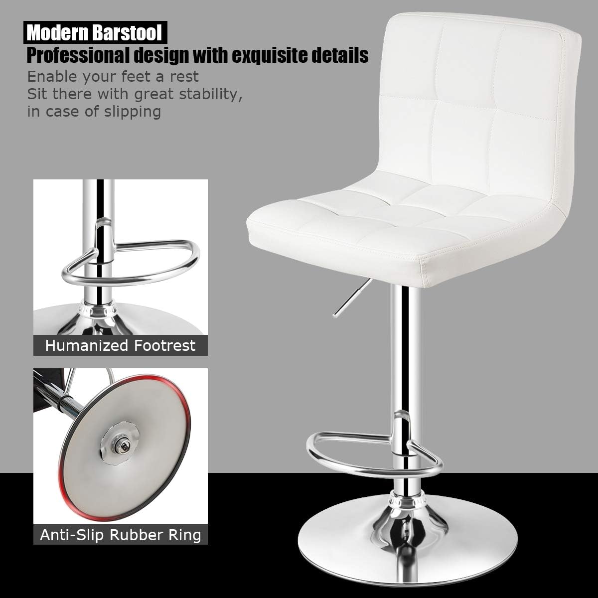 COSTWAY Bar Stool, Modern Swivel Adjustable Height PU Leather Barstools with Back, Square Armless Counter Height Bar Chair for Kitchen Island Dining Living Bistro Pub Counter, Black