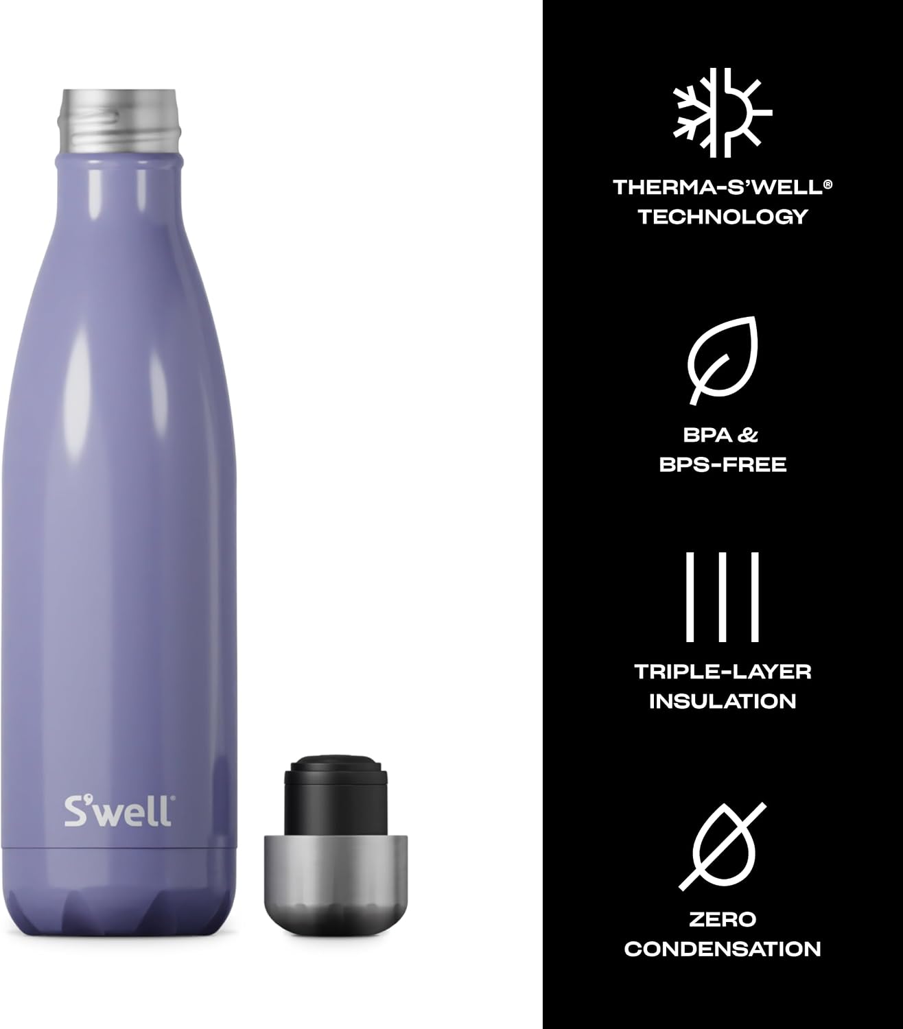 S'well Stainless Steel Water Bottle, 17oz, Blue Suede, Triple-Layered Vacuum Insulated Containers Keeps Drinks Cold for 36 Hours and Hot for 18, BPA Free, Perfect for On the Go