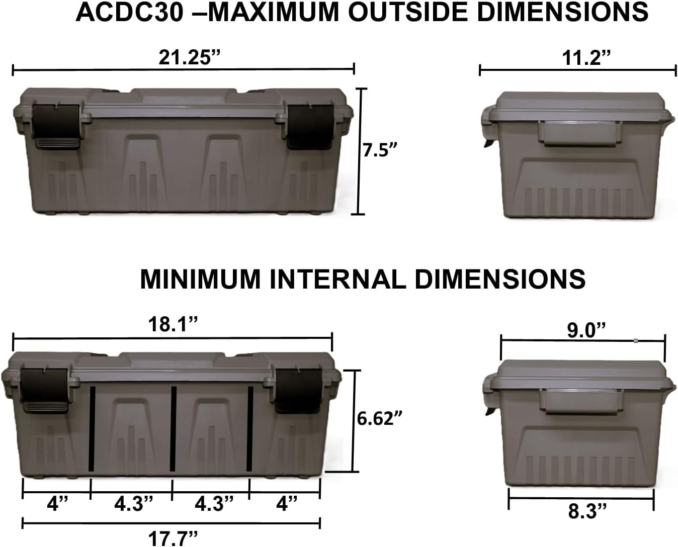 MTM ACDC30 Divided Ammo Crate Utility Box, Outdoor Gear & Tool Storage, Water- Resistant, Stackable, Snap Latch, 21"x11.2"x7.5", USA Made, Dark Earth