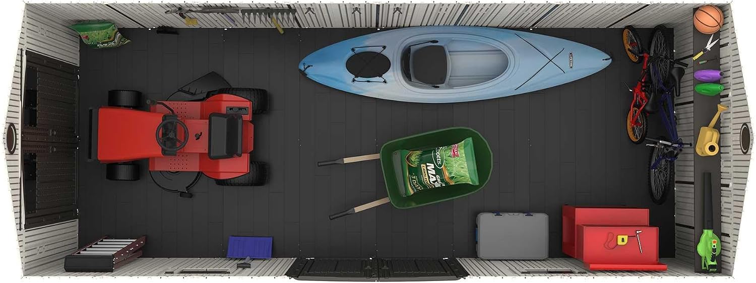 Lifetime 20 x 8 Ft. Outdoor Storage Shed with Steel Reinforced HDPE Walls, Lockable Doors, Windows, Skylights, Adjustable Shelving