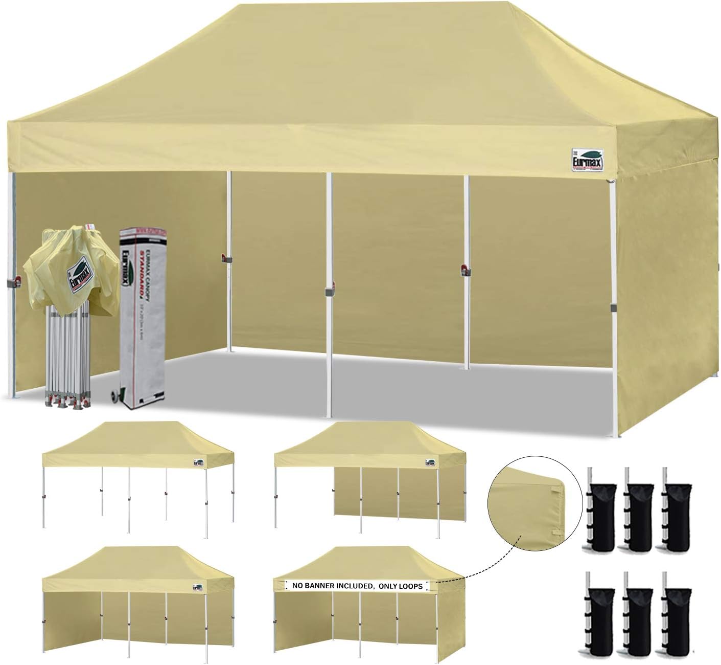 Eurmax USA 10x10 Pop Up Canopy Tent,Commercial Tent with Patented No-Tip Rolling Bag,4 Zippered Removable Walls,UV & Water Resistant Canopy Top,Heavy Duty Outdoor Gazebo,Instant Shelter(White)