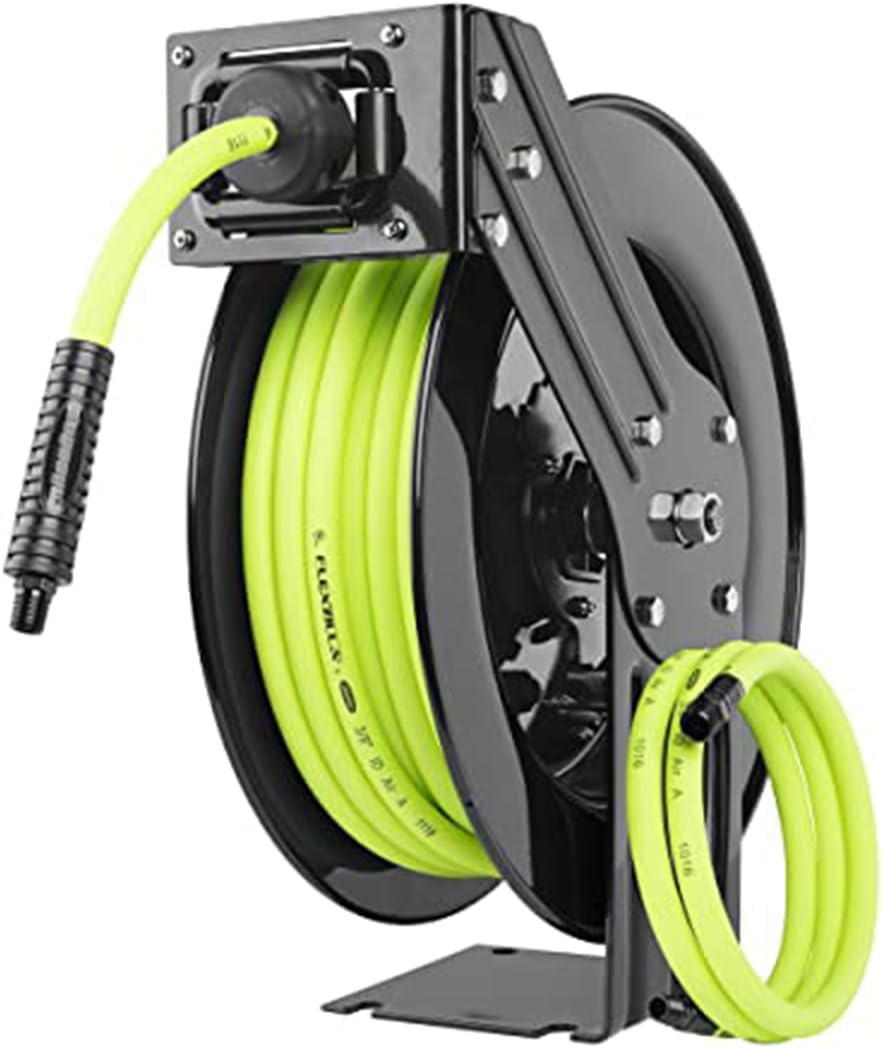 Flexzilla Open Face Retractable Air Hose Reel, 3/8 in. x 50 ft., Heavy Duty, Lightweight, Hybrid, ZillaGreen - L8611FZ
