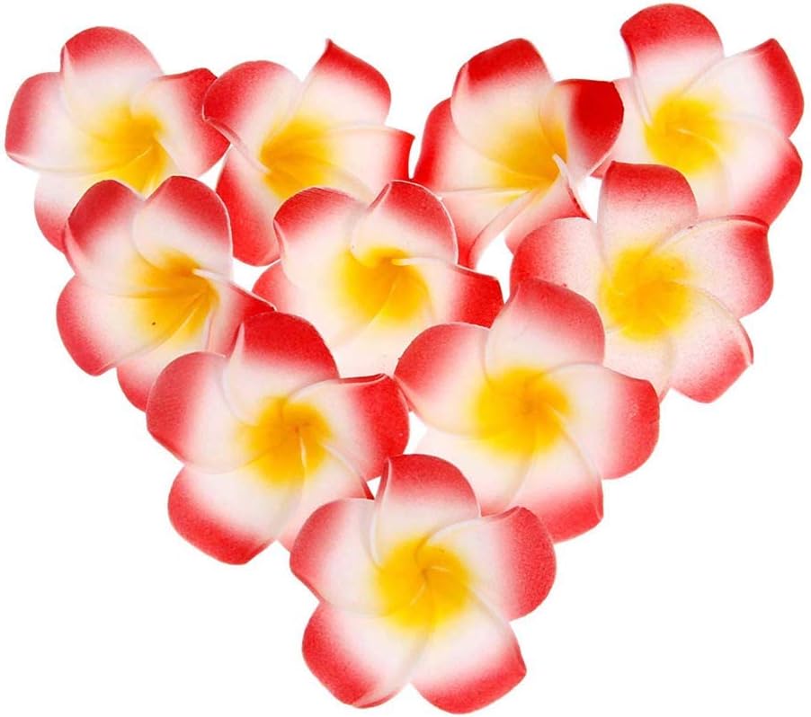 Pursuestar 100Pcs White Foam Hawaiian Frangipani Artificial Plumeria Flower Petals Cap Hair Hat Wreath Floral DIY Home Wedding Decoration 5cm