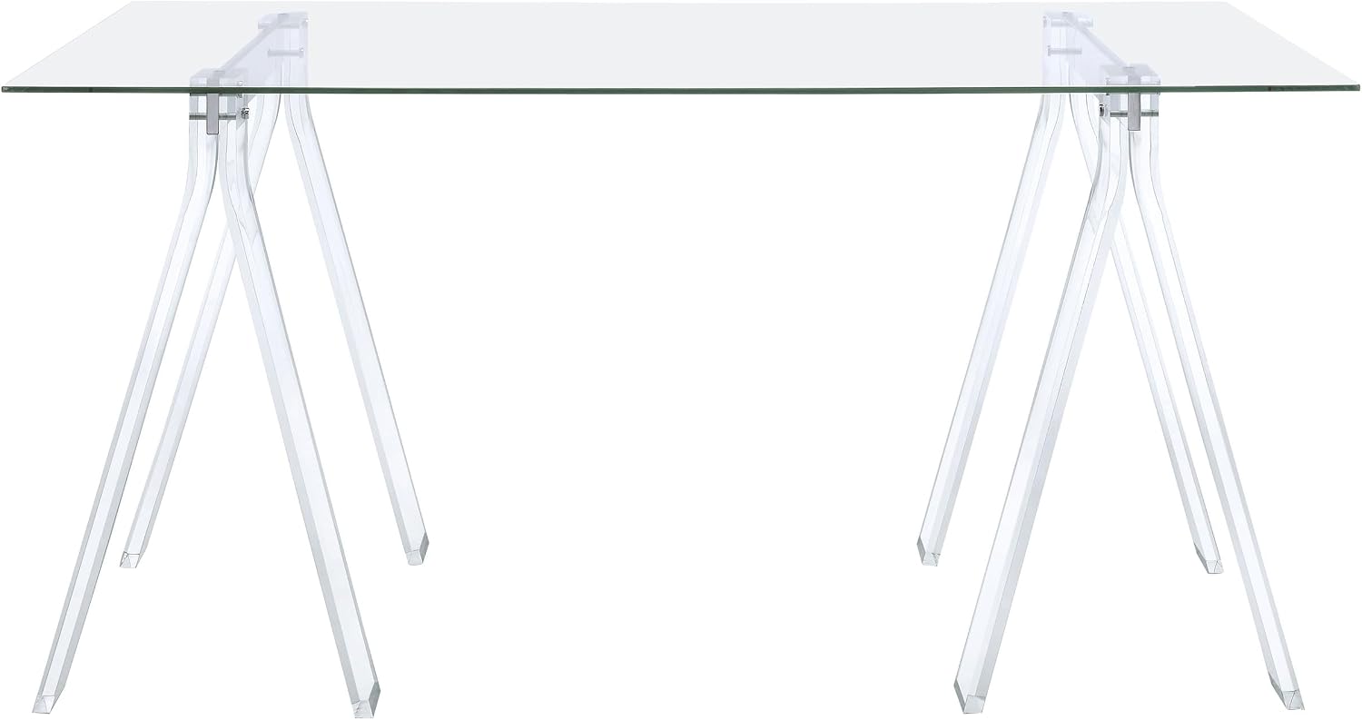 Coaster Home Furnishings – Amaturo – Glass & Metal – 59-Inch Transparent Design Writing Desk with Tempered Glass Top, Chrome Supports