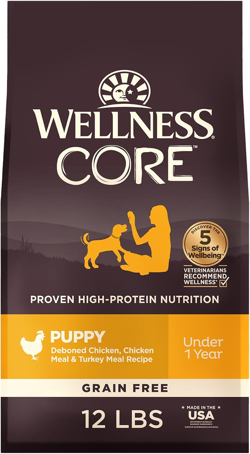 Wellness CORE Puppy Dry Dog Food, Grain Free Kibble, Natural, High Protein, Chicken and Turkey Recipe, 4 lb Bag