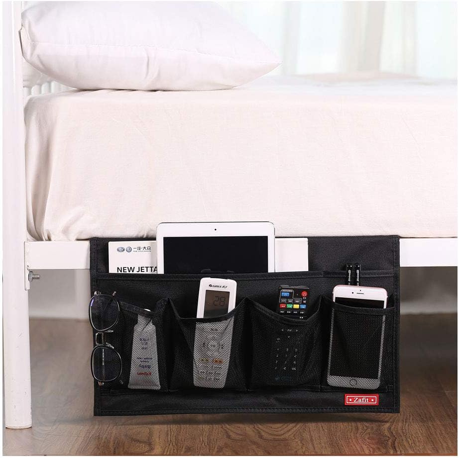 Zafit Bedside Storage Organizer, Table Cabinet Bedside Organizer Caddy for Remotes Phone Glasses (Classic 4 Pockets-Grey)