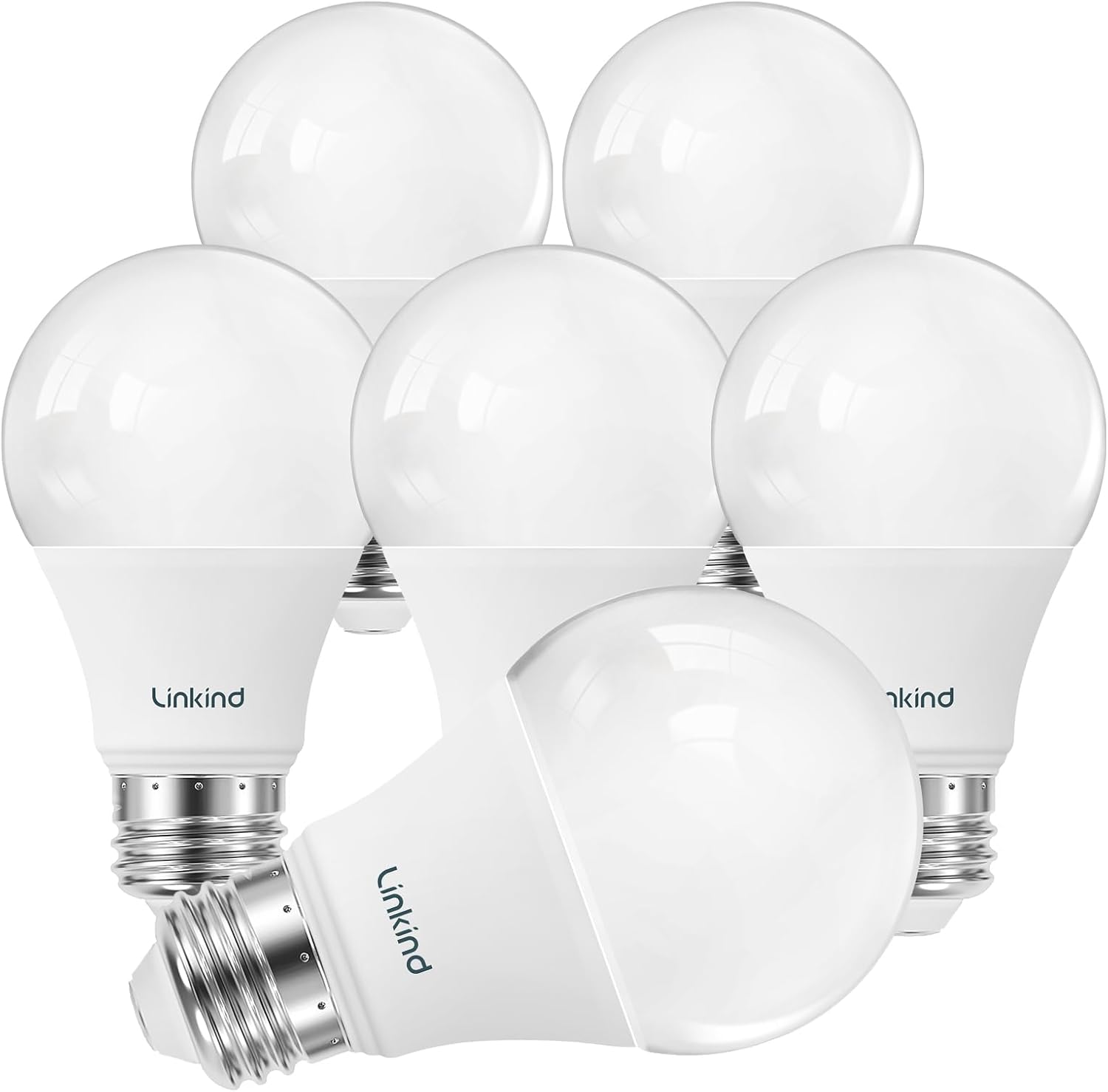 Linkind A19 LED Light Bulbs, 100 Watt Equivalent, 2700K Soft White 6 Packs