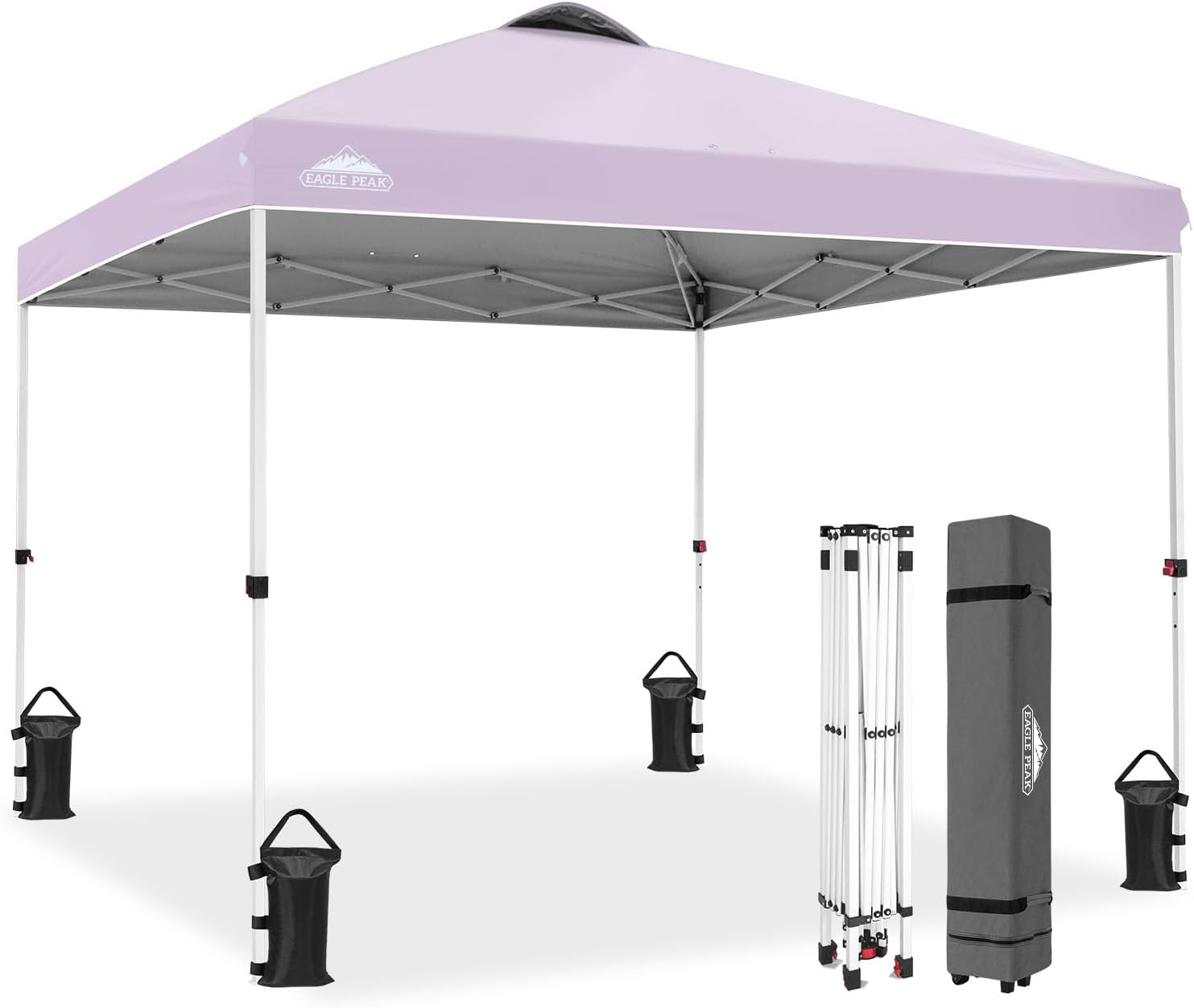EAGLE PEAK 10x10 Pop Up Canopy Tent Easy Up Canopy Outdoor, White | Patented PeakPush™ Center Lock, 1 Person Setup Portable Pop Up Tent, Beach, Markets, Camping Sport Events, Wheeled Carry Bag