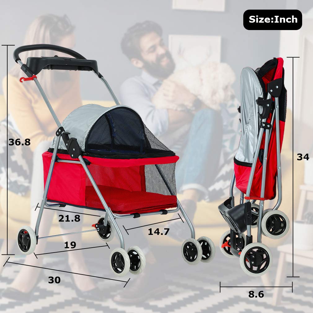 Pet Stroller 4 Wheels Posh Folding Waterproof Portable Travel Cat Dog Stroller with Cup Holder,Blue