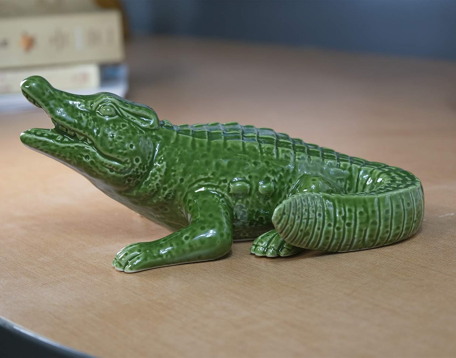 Ceramic Gator Figurine Green And White 7.5" Perfect For Any Room Decor