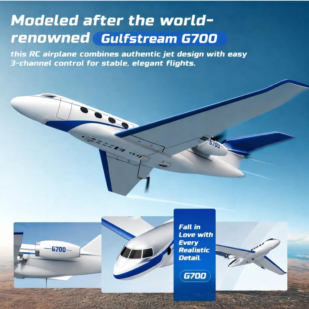 ANTSIR RC Plane G700 Private Jet, 2.4GHz 3CH Easy to Fly RC Airplane Gift | 6-Axis Gyro, RTF Glider, Display Stand, 2 Batteries, Durable Foam