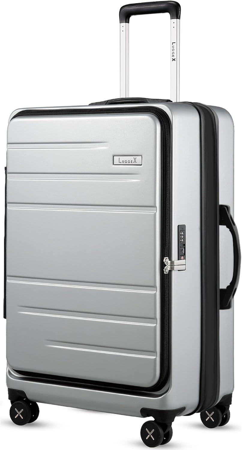LUGGEX Checked Top Opening Expandable Suitcase, Black, 28" | Checked Luggage, Top Opening Design, 100% PC Hard Shell, Expandable Storage, TSA Approved Lock, 105L-115L Capacity, FX-Core