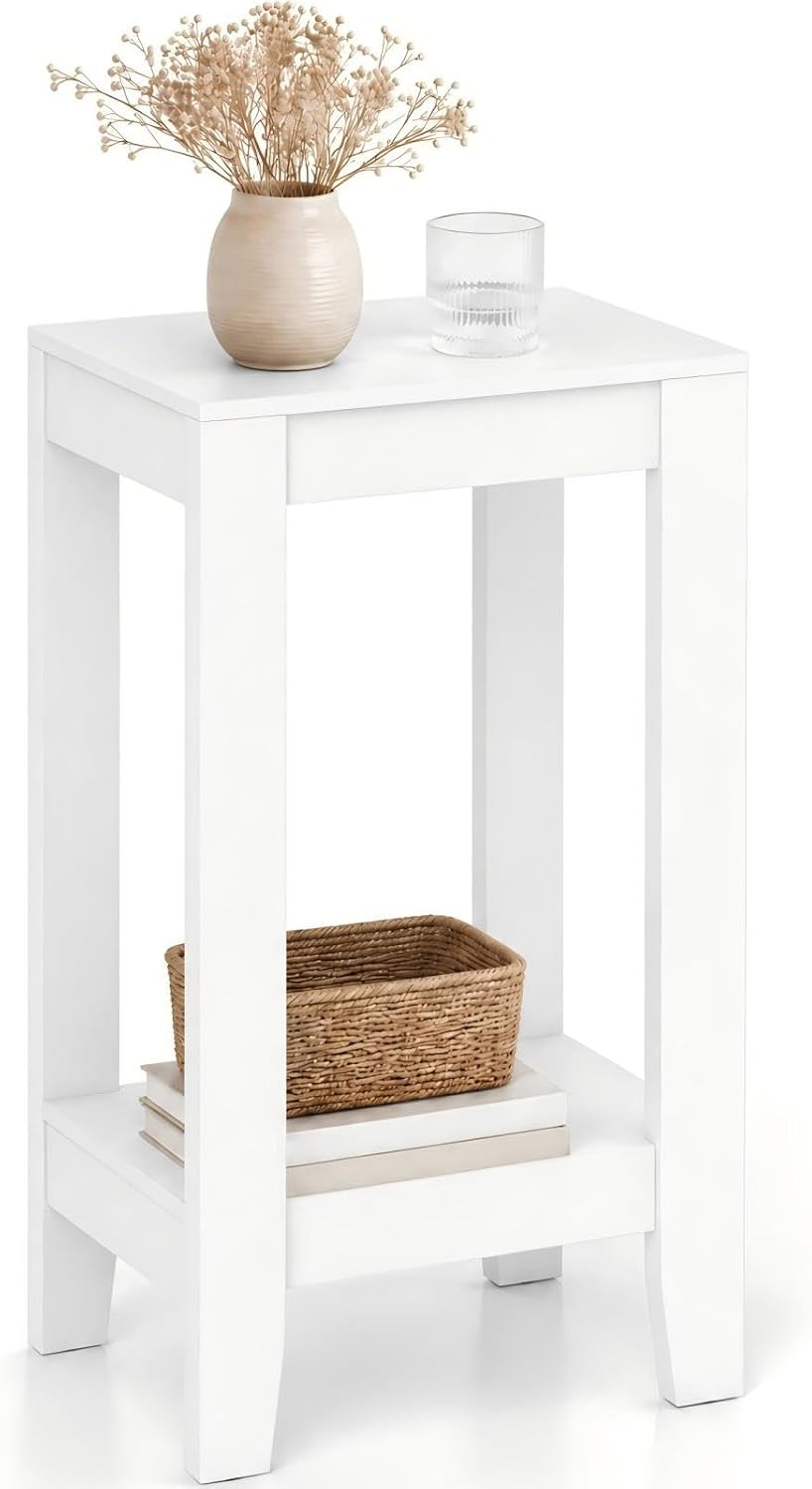 Giantex 2-Tier End Table Nightstand, Bedside Sofa Table for Living Room Bedroom, Narrow Telephone Table with Shelf and Legs for Small Spaces, Espresso