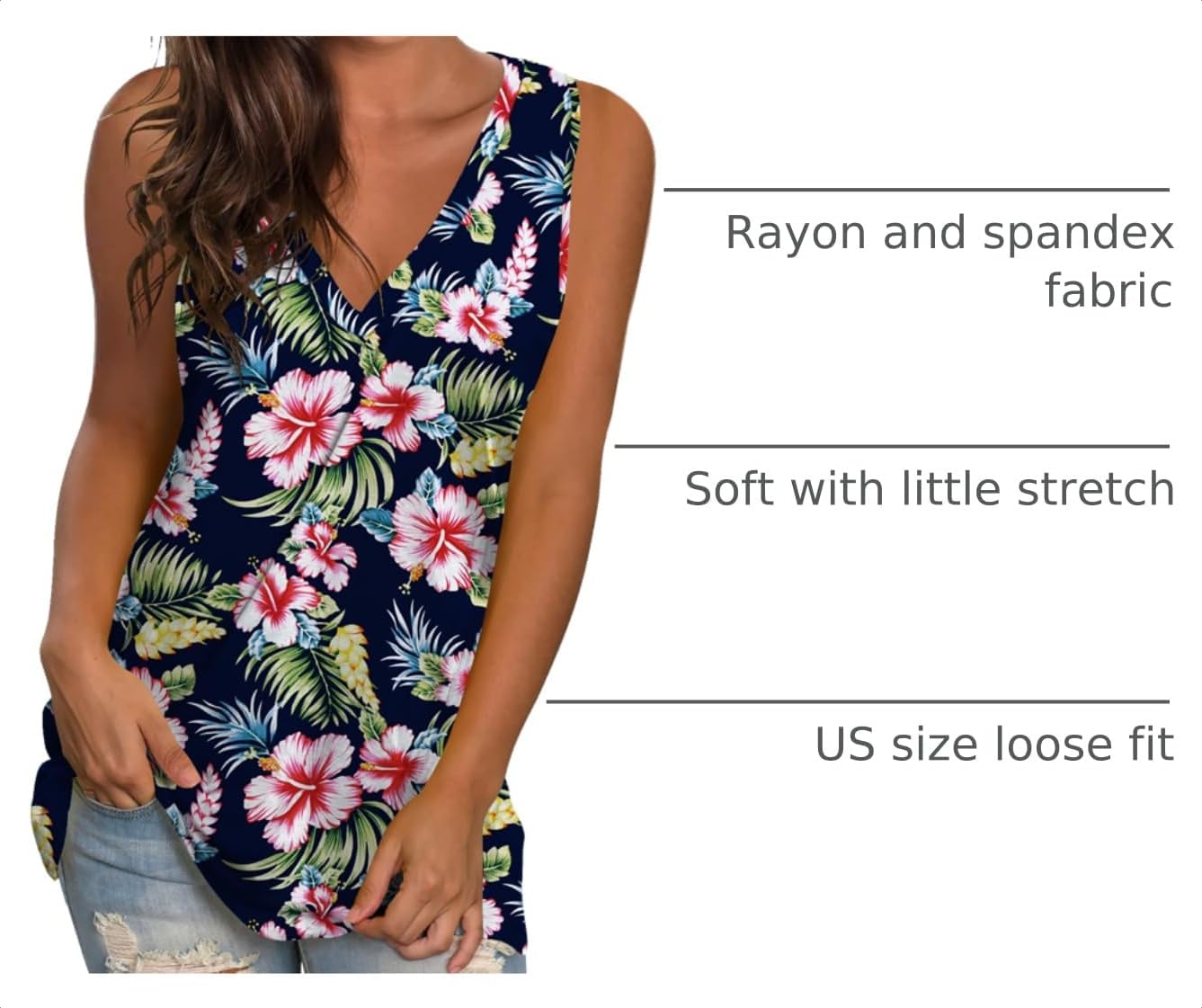 Sampeel Womens Summer Tank Tops Basic Tanks V Neck Sleeveless T Shirts Side Split