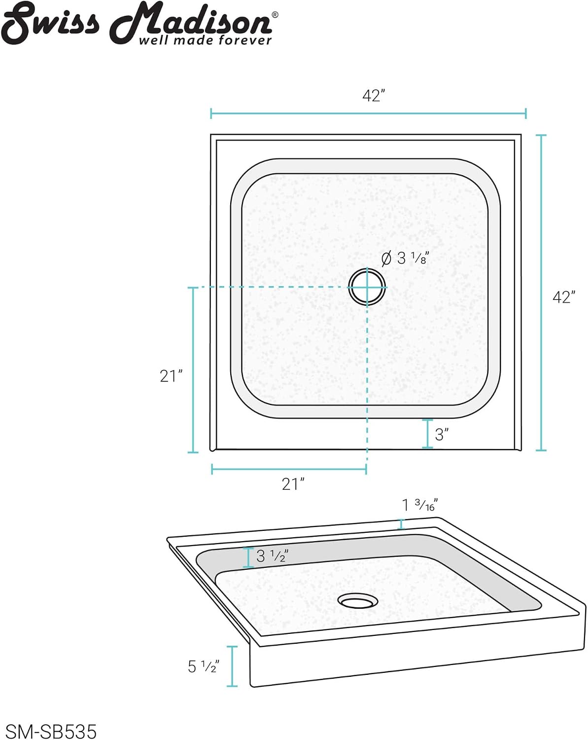 Voltaire 60" x 32" Single-Threshold, Right-Hand Drain, Shower Base in Gray