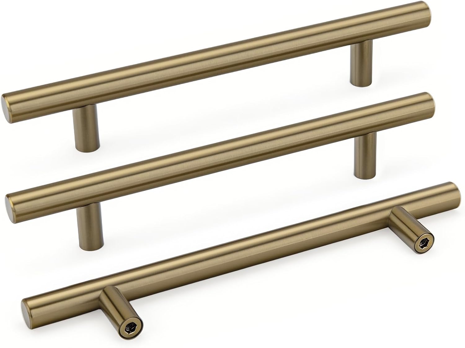 Goldenwarm 5 Pack 3 inch Gold Cabinet Handles Brushed Gold Cabinet Pulls | Gold Dresser Drawer Handles Stainless Steel Drawer Pulls for Kitchen Bathroom Bedroom, Easy to Install