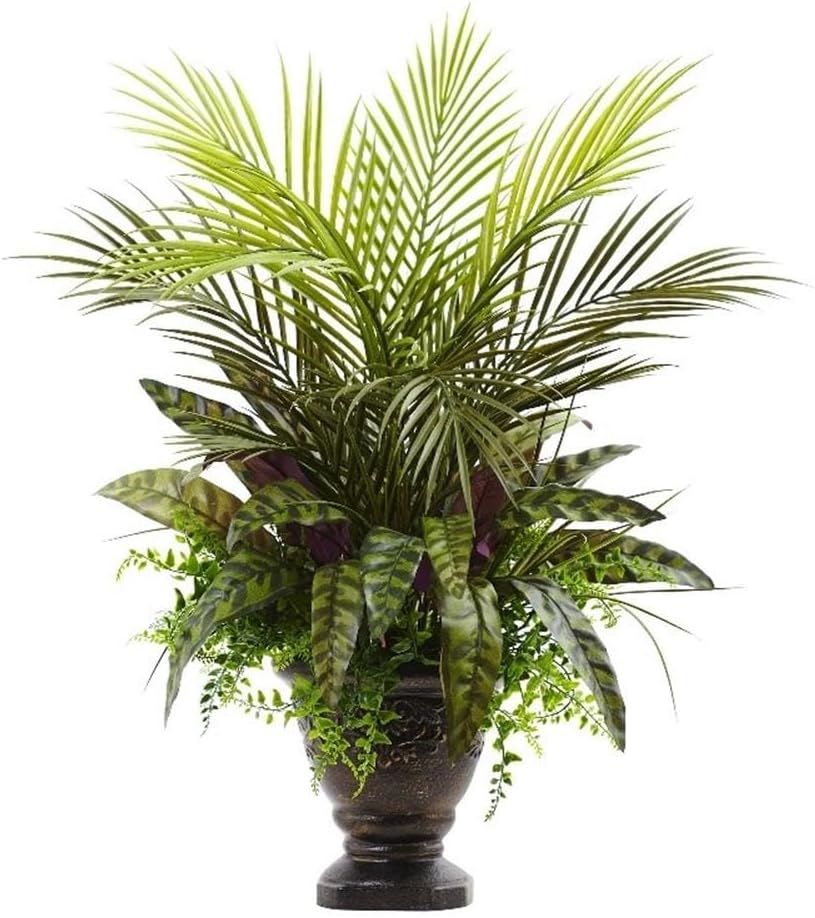 Nearly Natural 27in. Mixed Areca Palm, Fern & Peacock with Planter