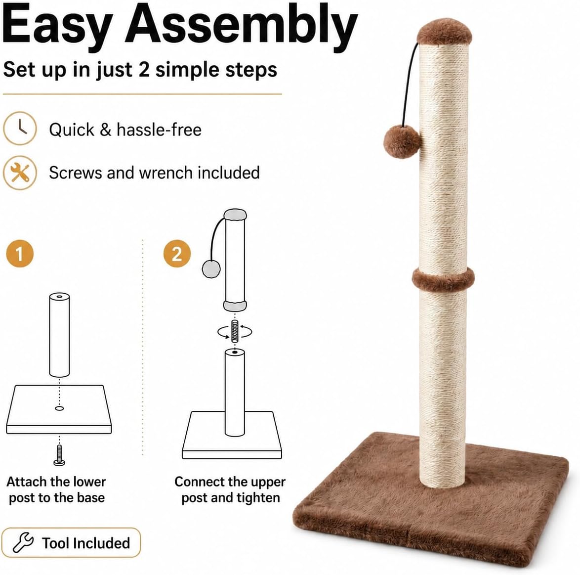 Dimaka 29" Height Tall Cat Scratching Post, Claw Scratcher with Sisal Rope and Covered with Soft Smooth Plush, Vertical Scratch [Full Strectch] for Standard Size Cats(Grey, 29 inches for All Cats)