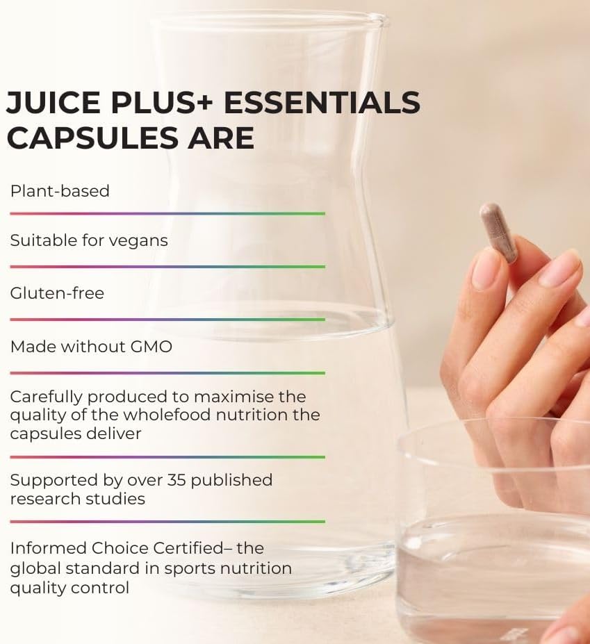 JuicePlus+ Fruit & Vegetable Blend, 2 Bottles (60+60 Servings) | Made from 20 whole fruits & vegetables — peels, leaves, seeds included — convenient daily fruit and veggie blend