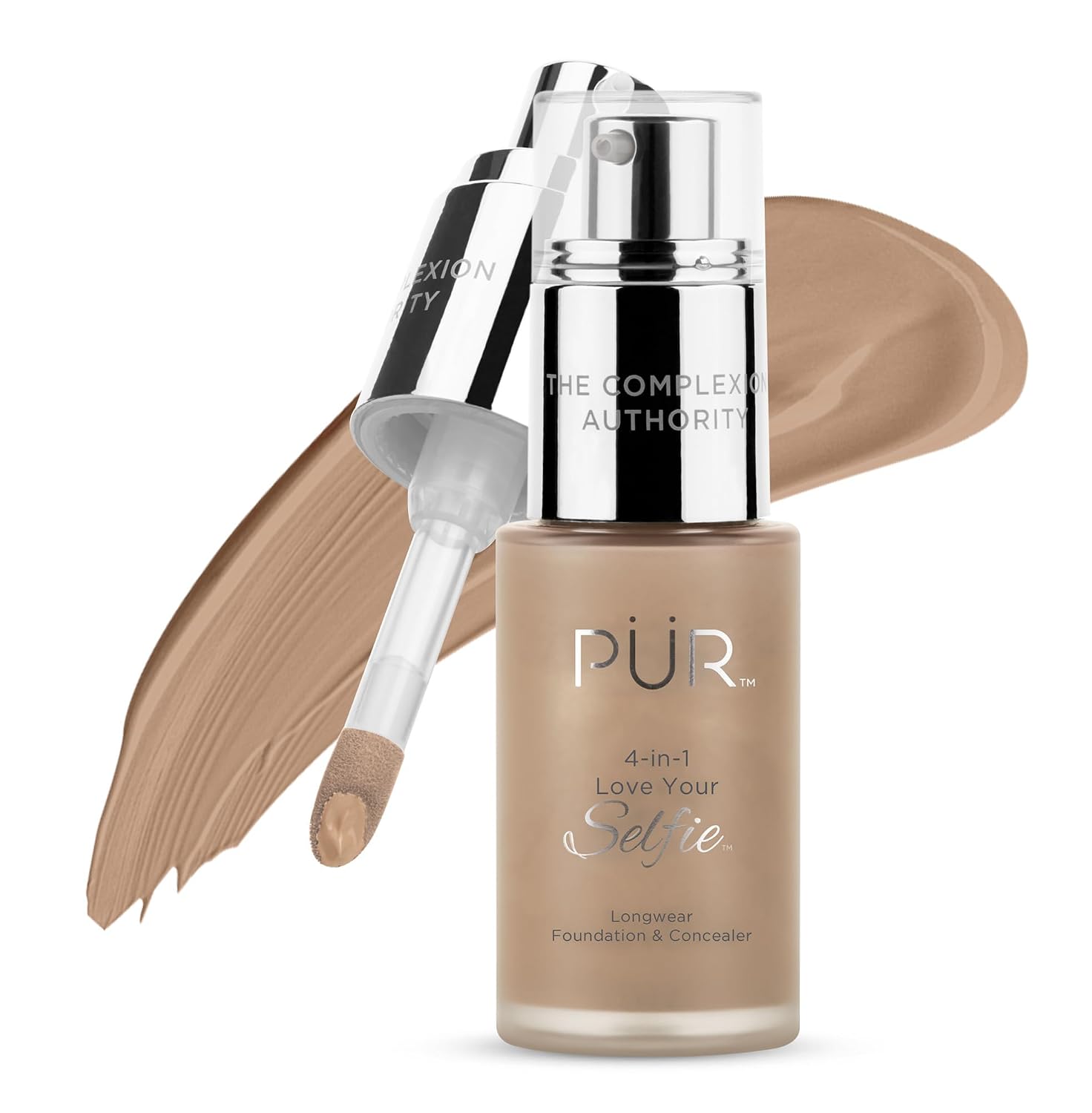 PÜR MINERALS 4-in-1 Love Your Selfie Foundation & Concealer - Longwear Medium-to-Full Coverage Liquid Makeup Foundation with Hydrating Blend for Refined-Looking, Natural Beauty Glow & Skin Texture