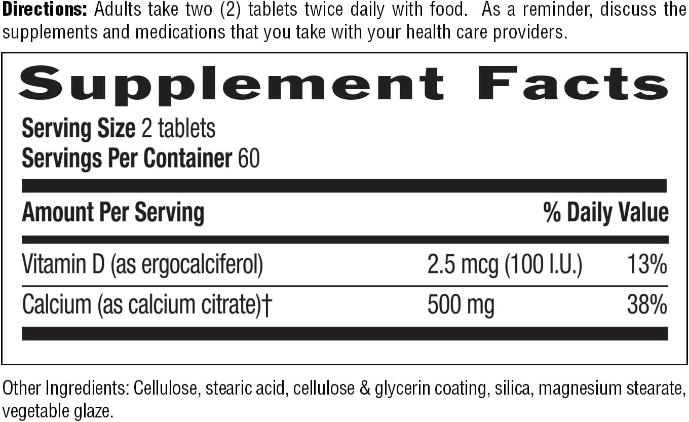 Country Life Calcium Citrate with Vitamin D – 500mg – Highly Absorbable Calcium Supplement – Certified Gluten Free, Vegan, Halal, Non-GMO – 120 Tablets
