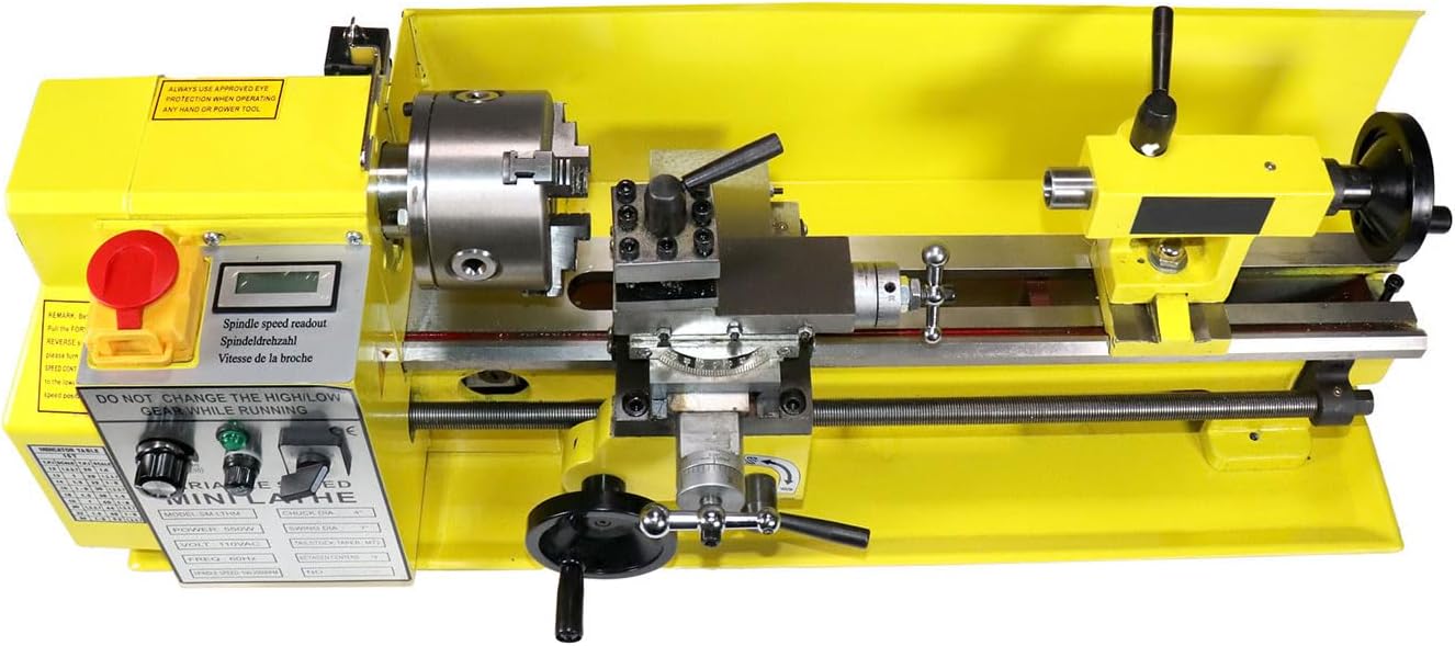 7 x 14 Precision Bench Top Mini Metal Milling Lathe Variable Speed 2500 RPM & Digital Readout with 5 pc. Cutter Kit