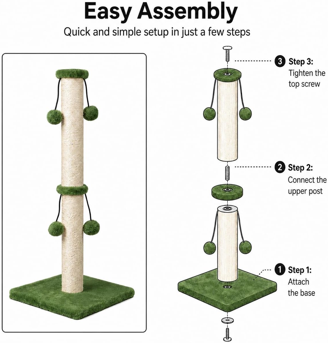 Dimaka 29'' Cat Scratching Post, Natural Sisal Rope Scratcher Post, Kitten Claw Scratch with 4 DanglingToy Balls for Large Cats (Grey)