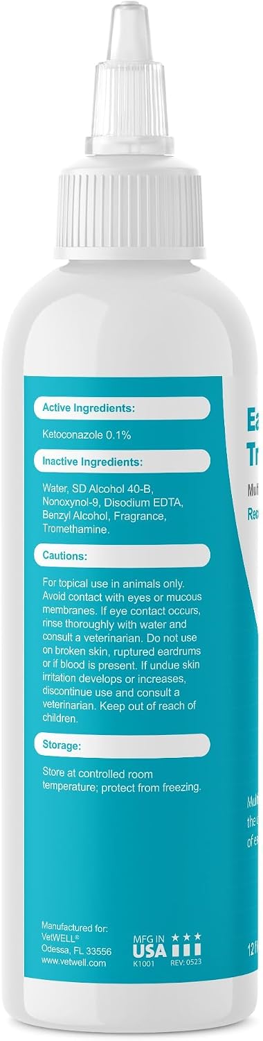 VetWELL EarWELL Tris Flush Dog Ear Cleaner Solution 12oz | Otic Cleanser Drops to Help Eliminate Odor and Relieve Skin Irritations, 12oz