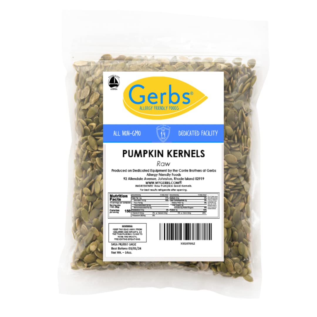 Gerbs Raw Pumpkin Seed Kernels 14 oz. | Canadian Grown, No Artificial Additives, Resealable Bag | Mild & Crunchy Texture | Top 14 Allergen-Free