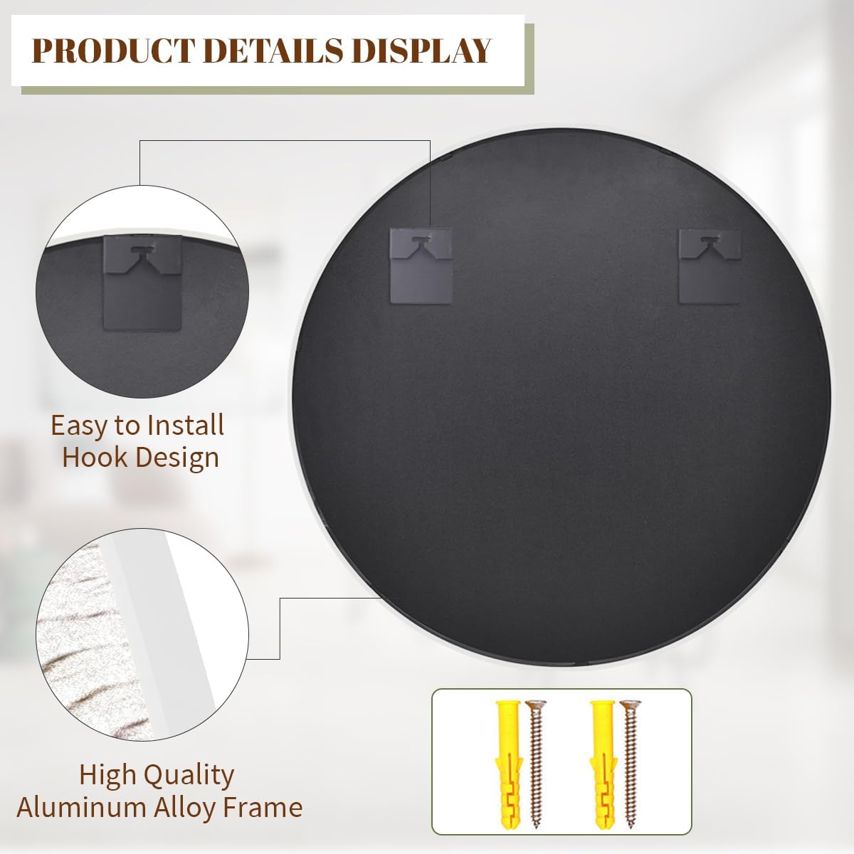BEAUTYPEAK 24 Inch Round Mirror, Metal Frame Circle Mirror, White