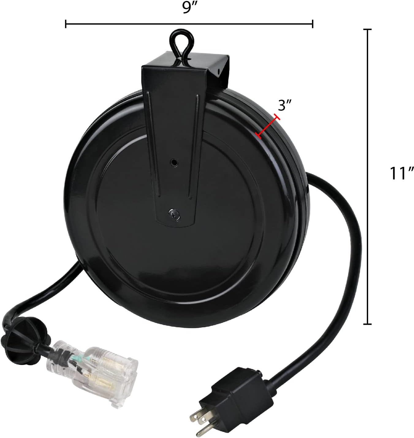 Alert ProReel Pro-Grade 5020TFC Heavy-Duty Retractable Extension Cord Reel | 20'- 12/3 SJTOW Single Tap Heavy Duty Cord | Clear 5-20R Receptacle