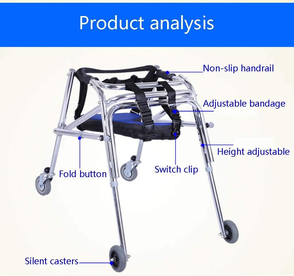 Walker Pulley Rear-Mounted Walker One-Way Folding Anti-Backward Size Walker Height Adjustable for Cerebral Palsy Children Rehabilitation Training