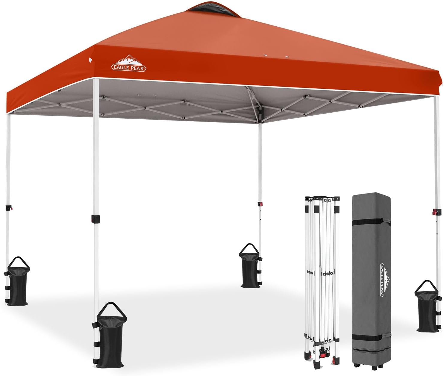 EAGLE PEAK 10x10 Pop Up Canopy Tent Easy Up Canopy Outdoor, White | Patented PeakPush™ Center Lock, 1 Person Setup Portable Pop Up Tent, Beach, Markets, Camping Sport Events, Wheeled Carry Bag
