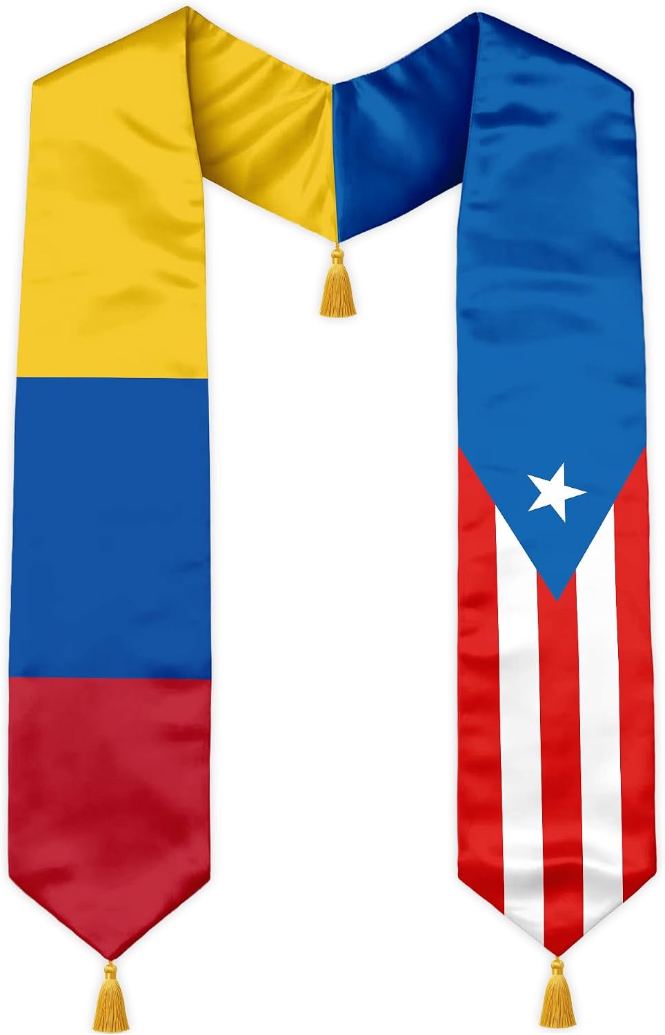 Class of 2026 Dual Flag Graduation Stole with Gold Tassels, Half and Half Country Flag Satin Sash, V-Neck
