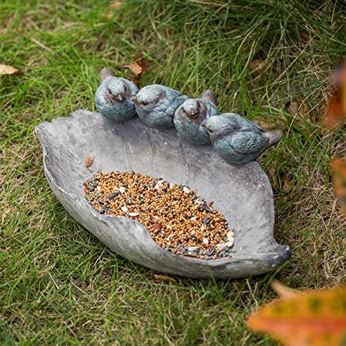 Bird-Feeder Wild Bird-Bath Bowl Outdoors - Garden Decor Polyresin Birds on Leaf 12.4 * 7.5 * 4.1 Inch-Newman House Studio
