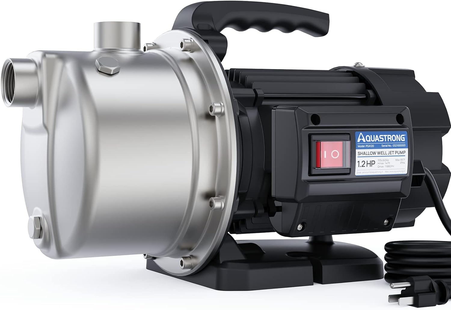 Aquastrong 115V Shallow Well Garden Pump, Stainless Steel, 1210 GPH, Water Transfer Draining Irrigation Sprinkler Pump, for Lawn, Garden