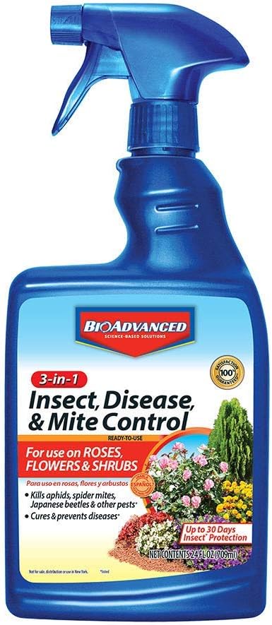BioAdvanced 3-in-1 Insect, Disease, and Mite Control Spray - 24 fl oz | Insecticide, Fungicide & Miticide - Ready-to-Use - Prevents Pests and Diseases - Up to 30 Days Protection Bottle