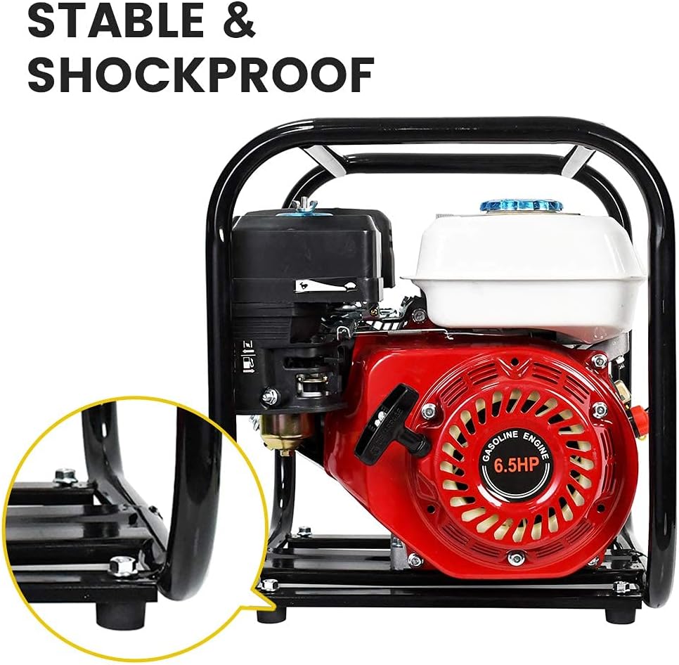 DC HOUSE 6.5 HP 4-Stroke, Gas-Powered Water Transfer Pump, 2 Inch 212CC 158GPM Heavy Duty Semi-Trash Clean Water Pump