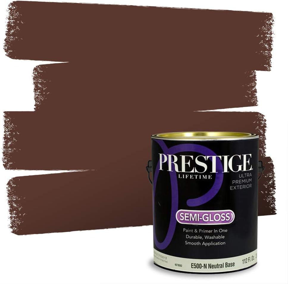 PRESTIGE Paints Exterior Paint and Primer In One, 1-Gallon, Semi-Gloss, Comparable Match of Sherwin Williams* French Roast*