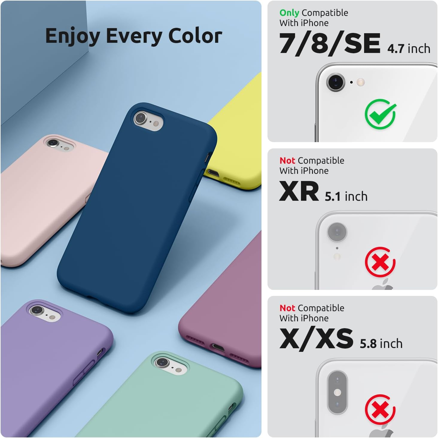 SURPHY Designed for iPhone SE Case, iPhone 8 Case, iPhone 7 Case, Liquid Silicone Phone Case for iPhone se 3rd 2nd SE 2022 SE 2020, Blue